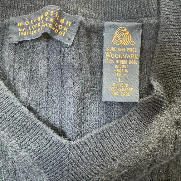 Vintage lord and Taylor Italian 100% merino wool black v neck ribbed sweater L - Picture 3 of 5